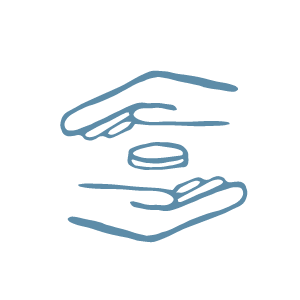 icon of two hands over a coin