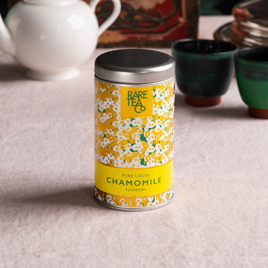 tin of Rare Tea Company Whole Chamomile Flowers