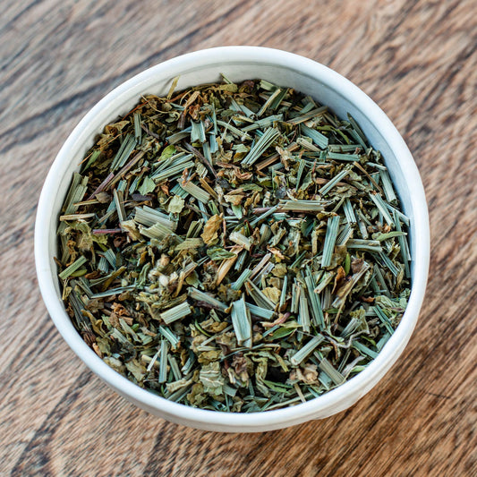 bowl of our Pick-Me-Up Tea showing the ingredients