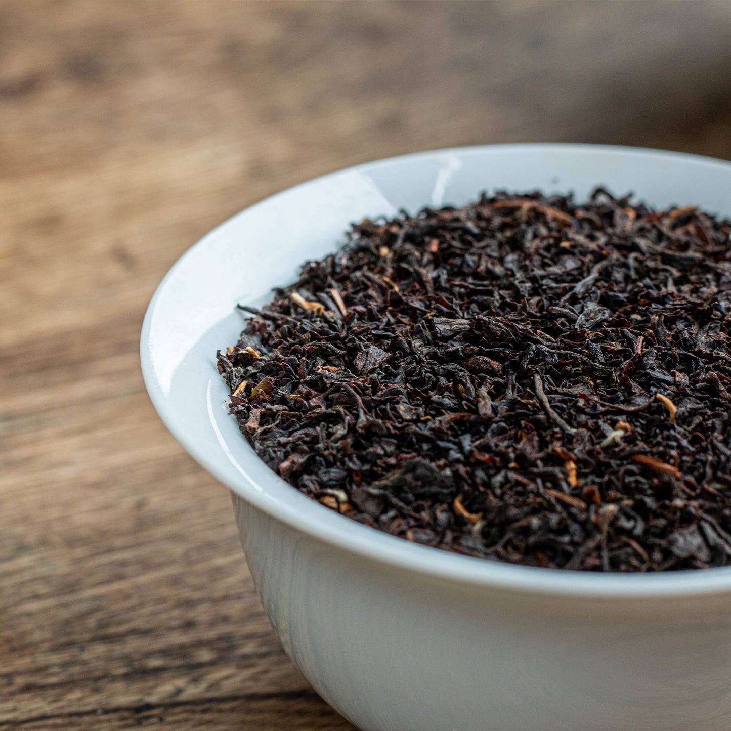bowl of individual leaves of our Rare Afternoon loose leaf tea