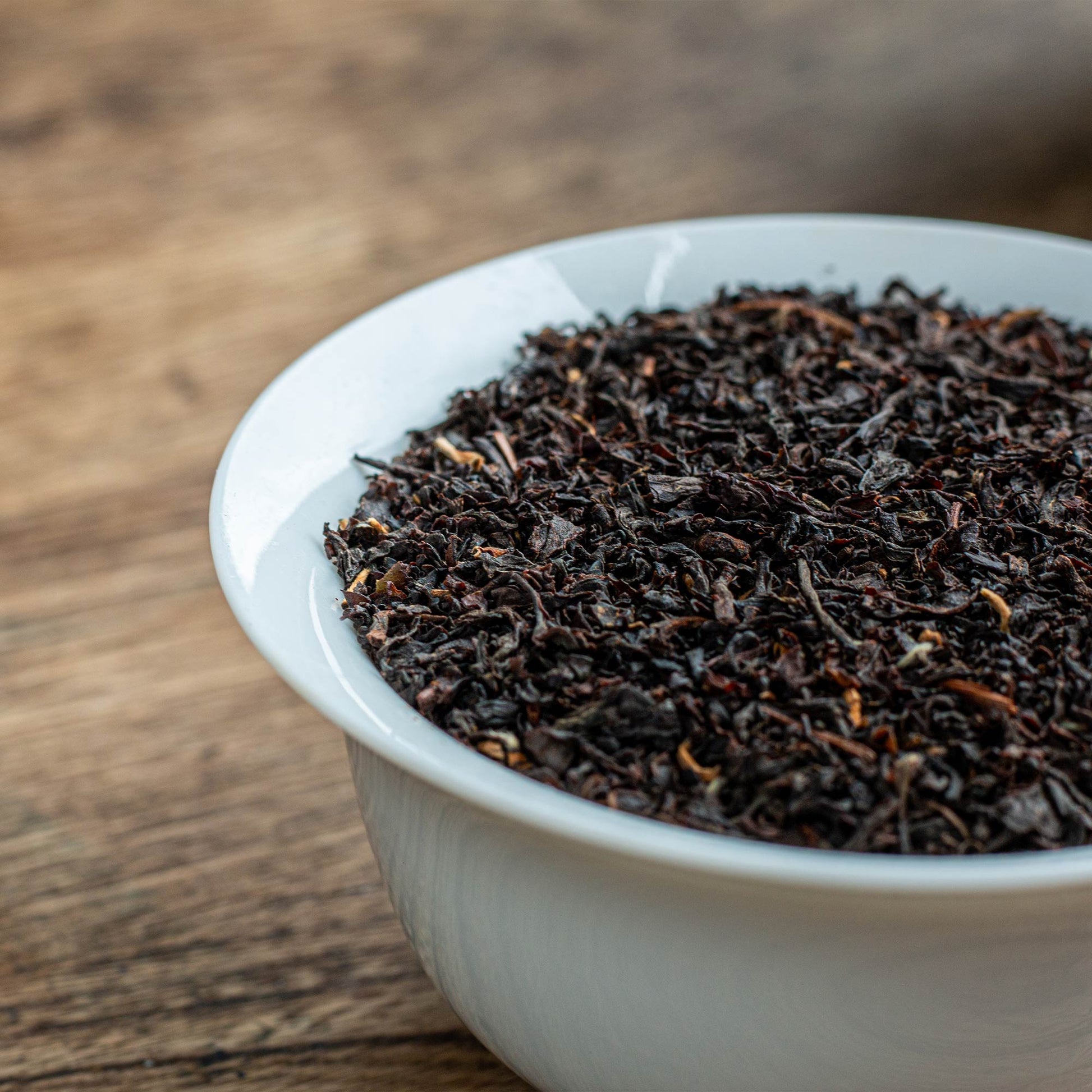 bowl of individual leaves of our Rare Afternoon loose leaf tea